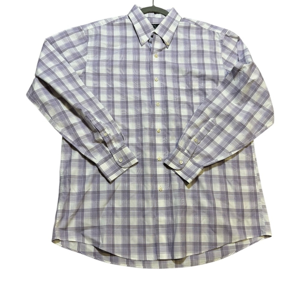 👔 Jos. A. Bank Tailored Fit Purple Plaid Button Down Shirt L ✨ Classic